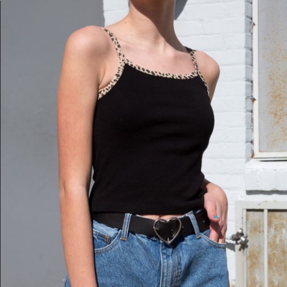 brandy black tank with cheetah print trimming